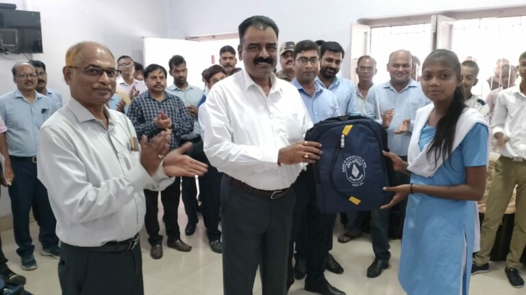 School bags and sports material distributed to students under CSR of Kathara area by CMD, CCL