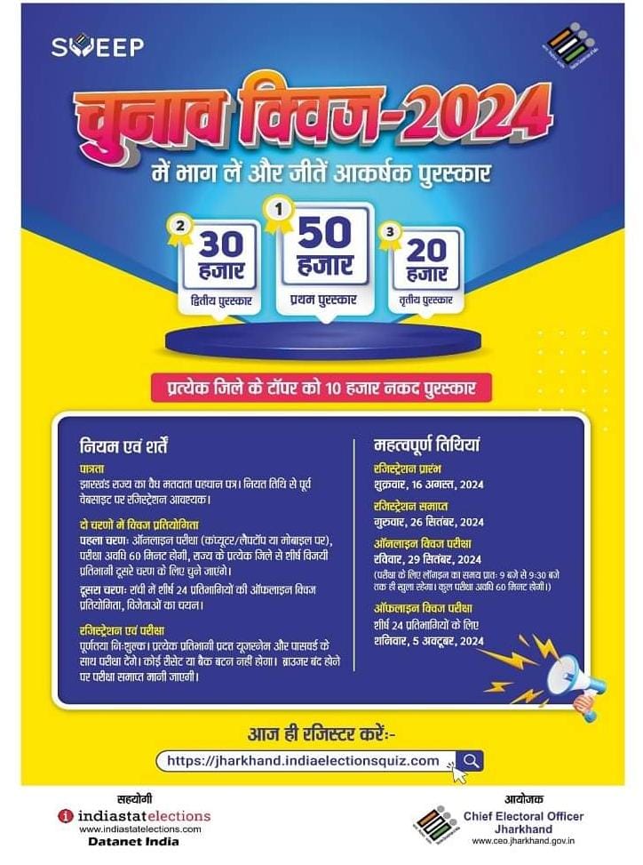 चुनाव क्विज 2024 का मामला, 26 सितंबर 2024 तक कर सकते हैं पंजीकरण।