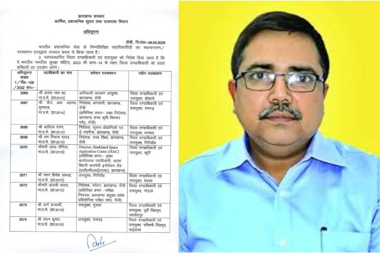 झारखंड में 20 IAS  अधिकारियों का तबादला, अजय नाथ झा बना बोकारो उपायुक्त , देखें पूरी लिस्ट