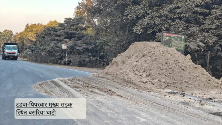 एनटीपीसी से निकलने वाली फ्लाई ऐश सड़क किनारे लगा अंबार