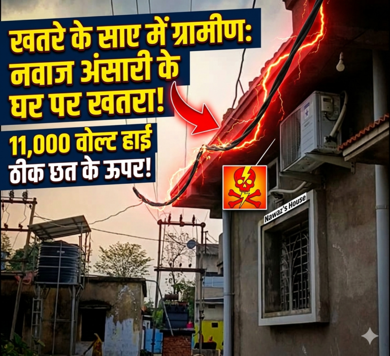खतरे के साए में ग्रामीण: नवाज अंसारी के छत के ठीक ऊपर से गुजर रही 11000 वोल्ट की हाई वोल्टेज तार
