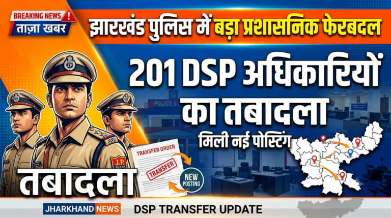 झारखंड पुलिस में बड़ा प्रशासनिक फेरबदल: 201 DSP अधिकारियों का तबादला, मिली नई पोस्टिंग