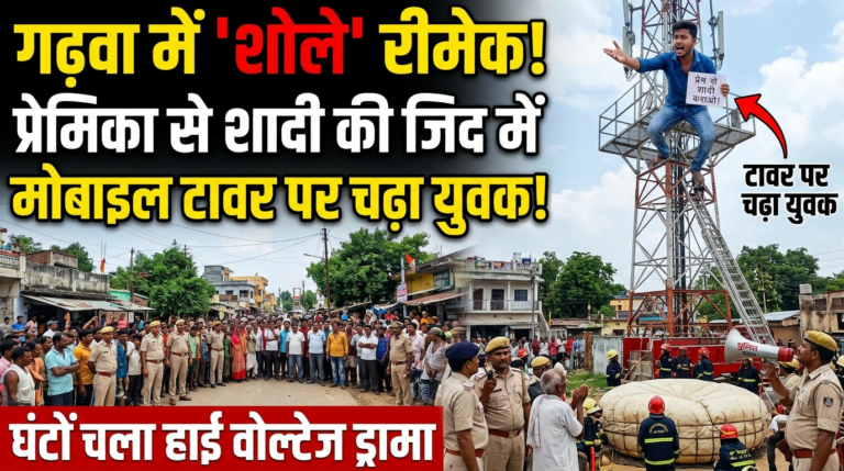 गढ़वा में ‘शोले’ रीमेक: प्रेमिका से शादी की जिद में मोबाइल टावर पर चढ़ा युवक, घंटों चला हाई वोल्टेज ड्रामा