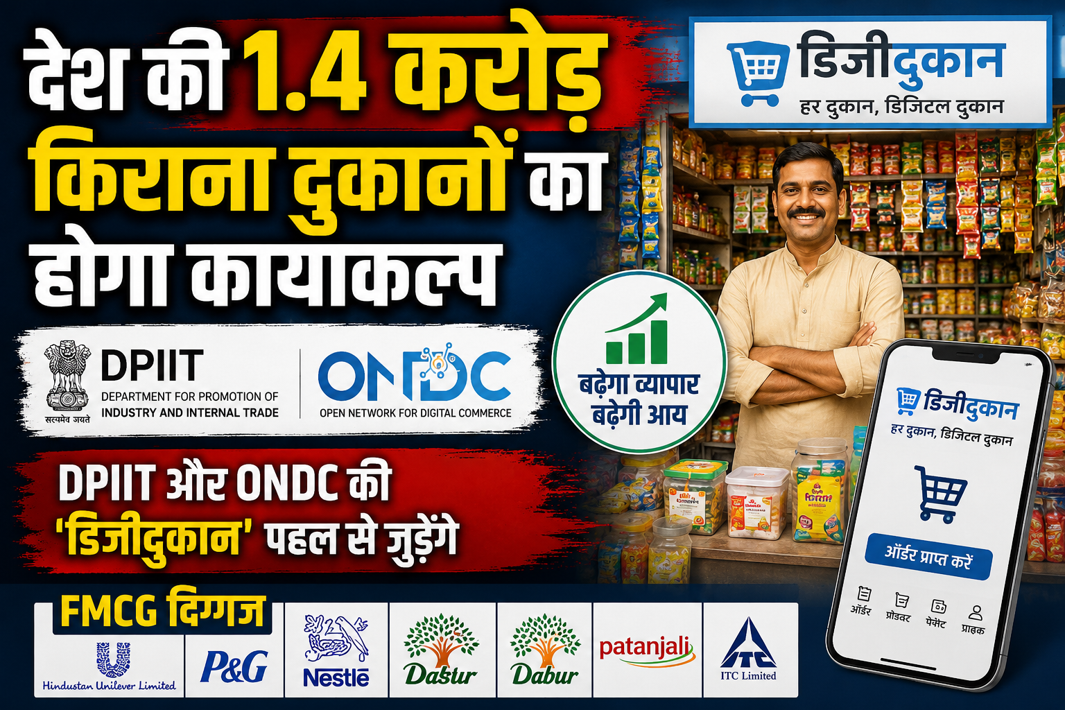 देश की 1.4 करोड़ किराना दुकानों का होगा कायाकल्प, DPIIT और ONDC की ‘डिजीदुकान’ पहल से जुड़ेंगे FMCG दिग्गज