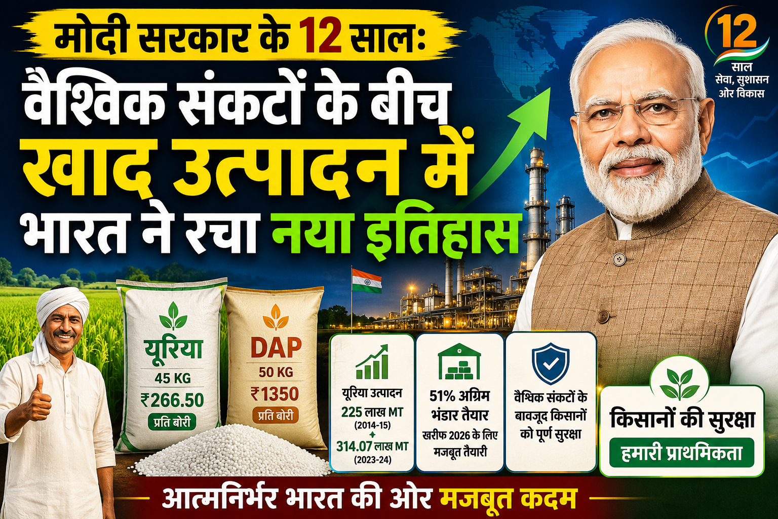 मोदी सरकार के 12 साल: वैश्विक संकटों के बीच खाद उत्पादन में भारत ने रचा नया इतिहास